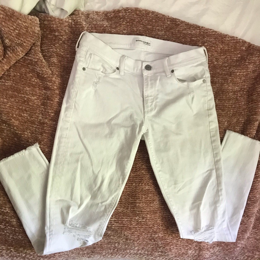 Banana Republic White Destroyed Raw Hem Jeans